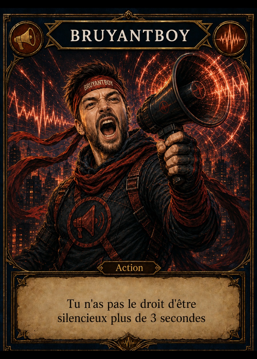 Carte Bruyantboy, Silence interdit. Tu n’as pas le droit d’être silencieux plus de 3 secondes.