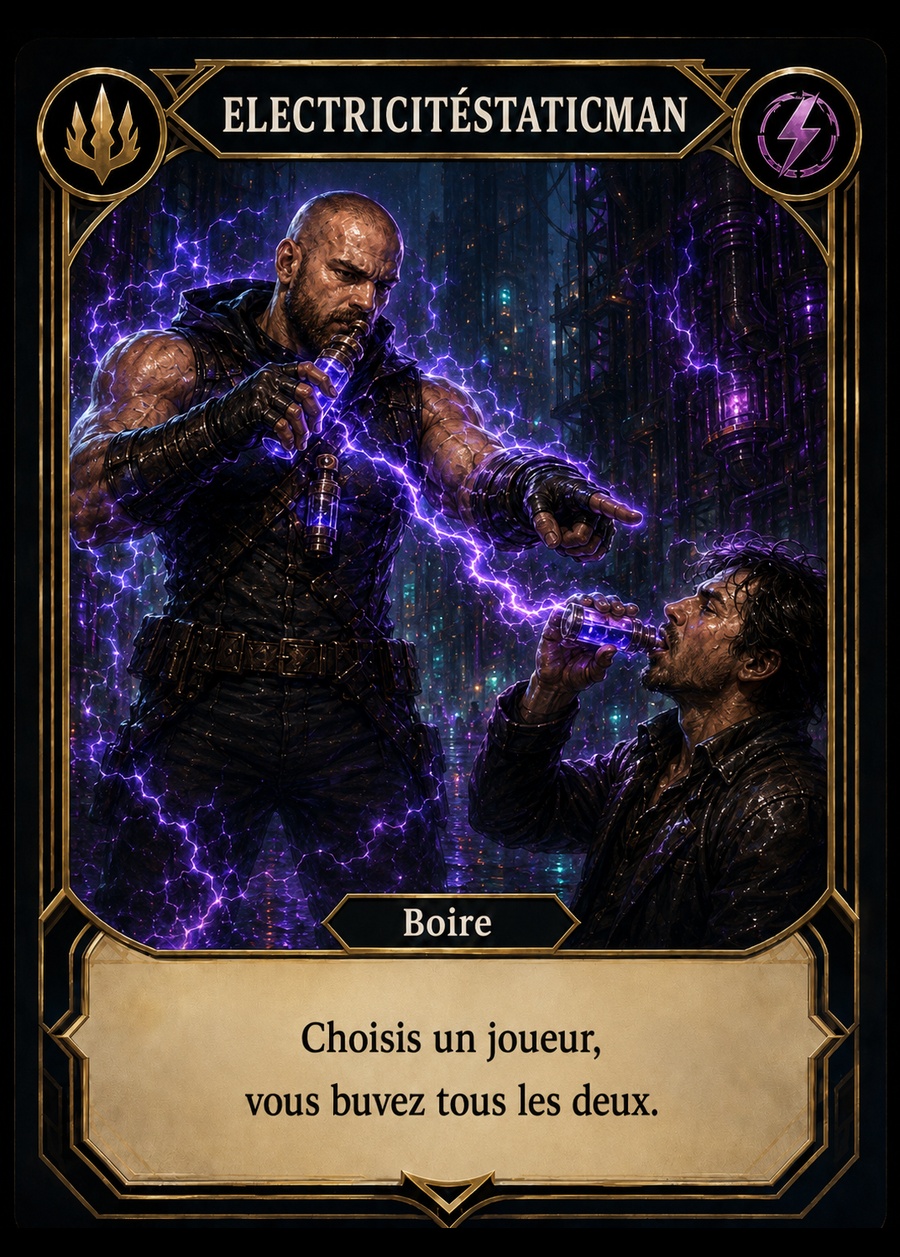 Carte Electricitéstaticman, Court-circuit. Choisis un joueur : vous buvez tous les deux.